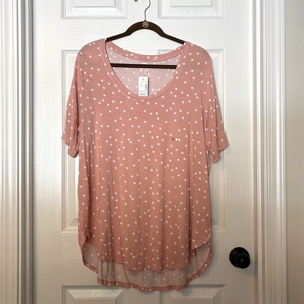 Maurices 24/7 Blush Pink Polka Dot Tee